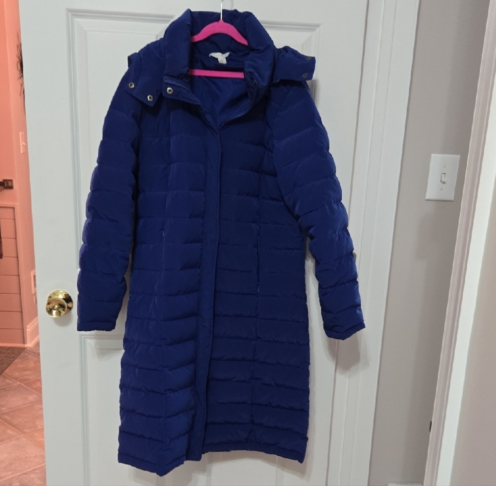 Garnet Hill Deep Blue Long Puffer Jacket